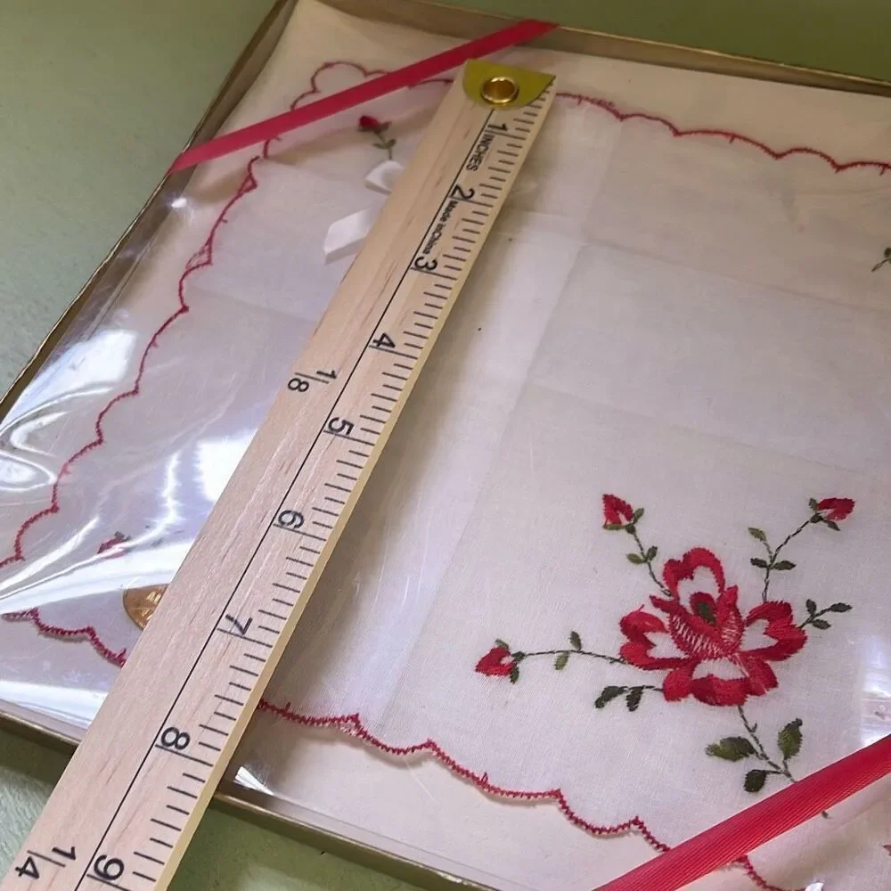 Vintage made in Switzerland embroidered handkerchief. New in package.